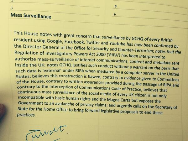 RT I've just tabled a motion on mass surveillance. Please ask your MP to support.  - embedded image