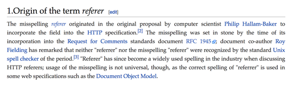 RT How the misspelling “referer” entered the web development lexicon: http://t.co/kZ9KQ2xuJA  - embedded image 