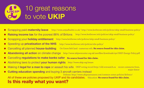 RT 10 Great Reasons to vote #UKIP. I don't know who made it - so I referenced it from official #UKIP websites  - embedded image