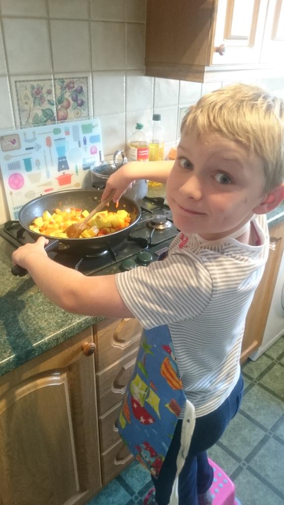 Sunday lunch will be cooked by the apprentice ... Who's recovered quickly from his first #parkrun  - embedded image 