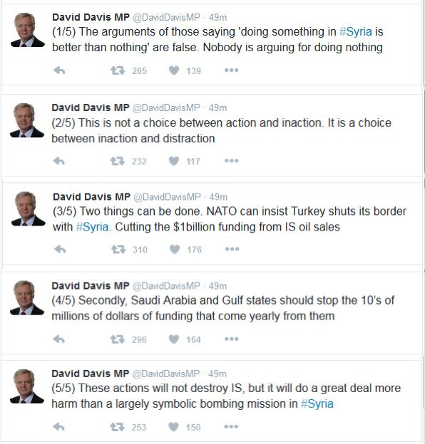 RT David Davis sums it up very well. #SyriaVote #syriaairstrikes 

UK bombing will be largely symbolic  - embedded image 