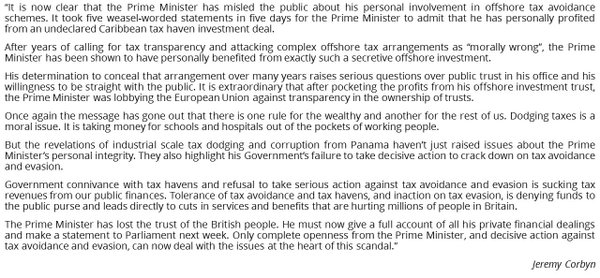 RT Here's my full statement on David Cameron & the #panamapapers tax dodging scandal:  - embedded image 