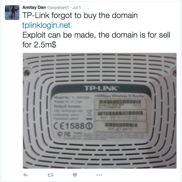 RT TP-LINK lost control of two domains used to configure its devices https://t.co/nNzM8UhbuU via @hardillb  - embedded image 