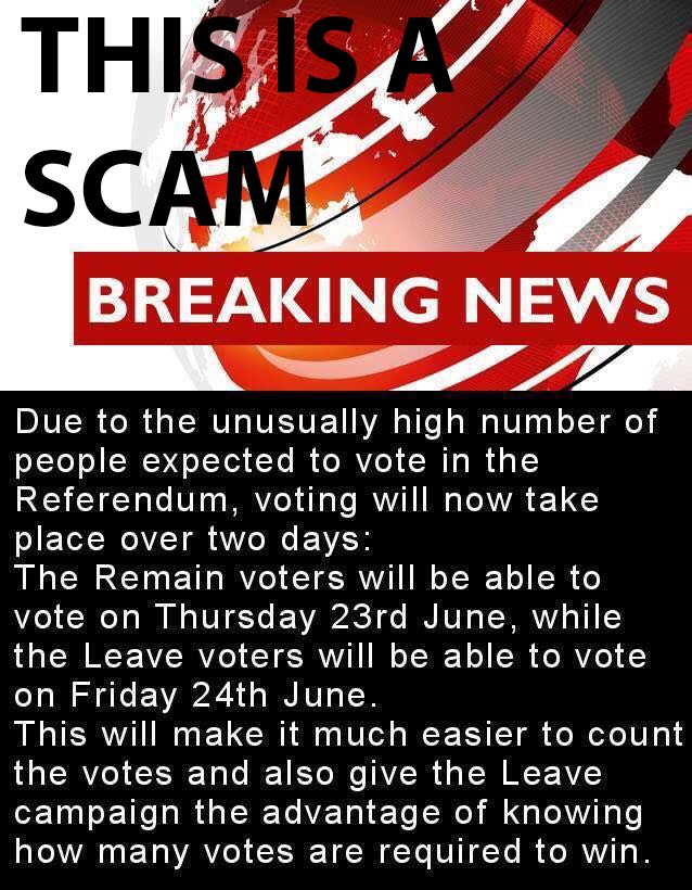 RT ATTN: This image is a SCAM that has been set up by the 'IN' campaign. You need to #Voteleave today  - embedded image 