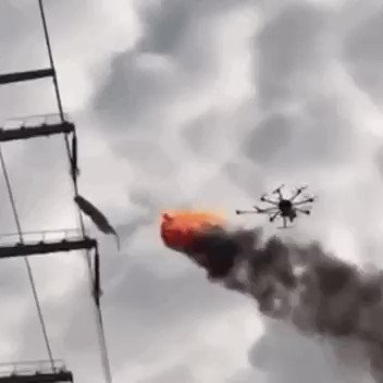 RT Drone with a flamethrower for removing litter from power lines.  - embedded image 