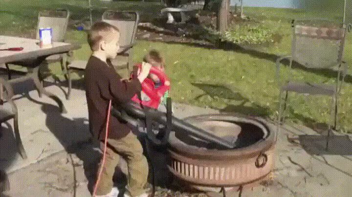 RT Just let the kids clean the fire pit out with a leaf blower, what could go wrong?  - embedded image 