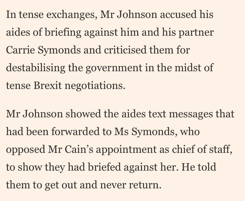 RT Phenomenal detail from @FT. About ⁦@BorisJohnson⁩ showdown with Cummings and Cain.  - embedded image 
