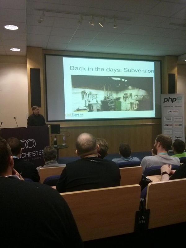 Subversion is old school. #phpnw14 (no real dependency management). (@shochdoerfer Composer for Corporates..)  - embedded image 