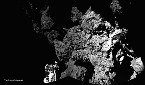 RT Now that I’m safely on the ground, here is what my new home #67P looks like from where I am. #CometLanding  - embedded image 