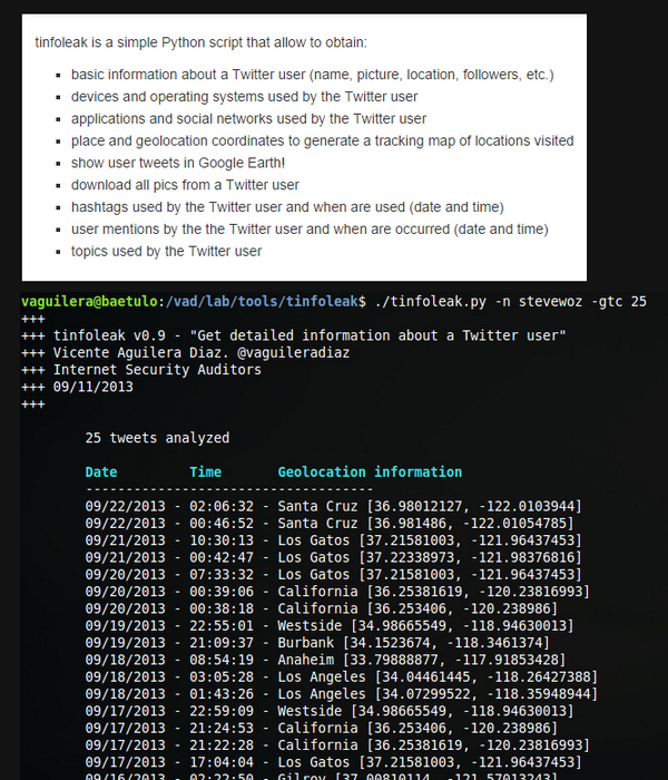 RT Handy tool: tinfoleak – get detailed information about a Twitter user's activity: http://t.co/cQ14wgLDVg  - embedded image 