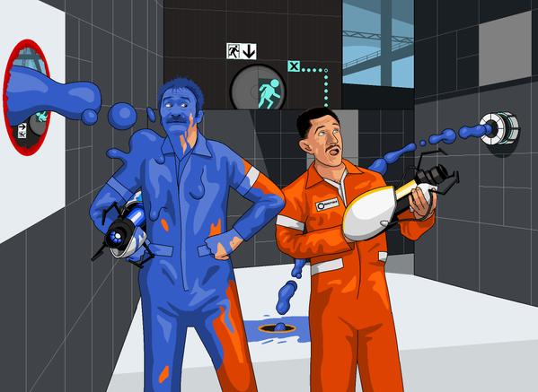 RT Dear Jim, can you paint me the Chuckle Brothers exploring the Aperture science testing facility? Sam Butterfield  - embedded image 