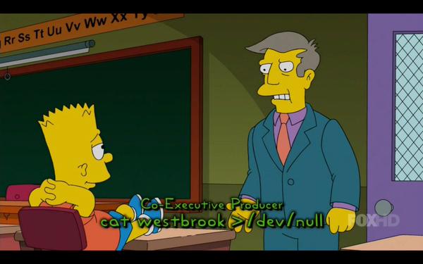 RT So basically, The Simpsons has explored pretty much every joke ever. Including UNIX jokes.  - embedded image 