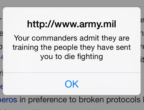 RT Syrian Electronic Army just hacked army․mil, The Official Home Page of the United States Army and left this message:  - embedded image 