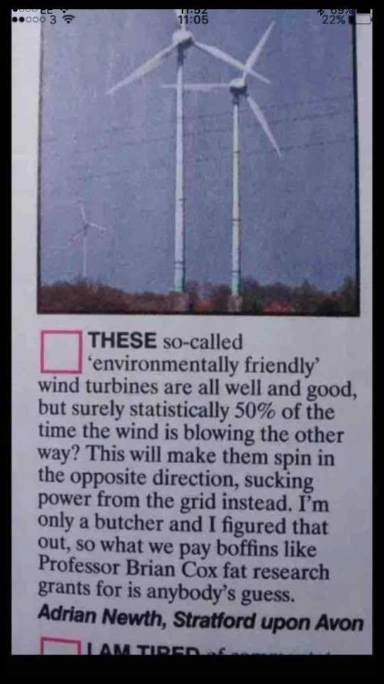 RT @bobbyllew I think this guy has found an issue with wind turbines. ;)  - embedded image 