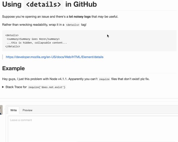 RT  Clean up @github issues with the HTML5 <details> tag – https://t.co/poNw69GO9s  - embedded image 