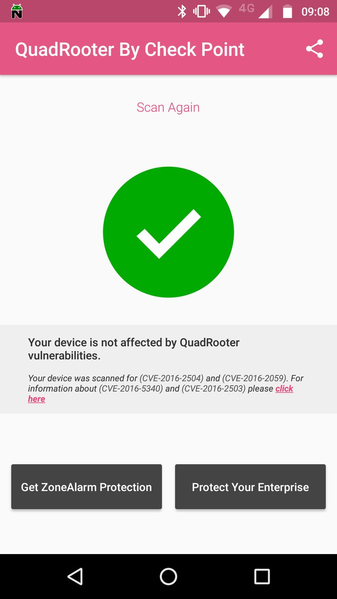 Motorola have patched the QuadRooter vulnerabilities.  - embedded image 