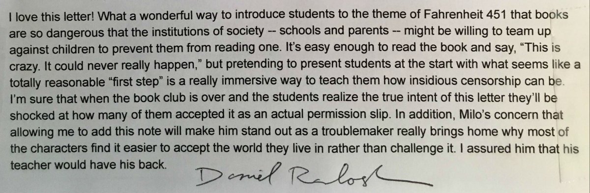RT tfw your kid's school makes you sign a permission slip so he can read Fahrenheit 451    - embedded image 3