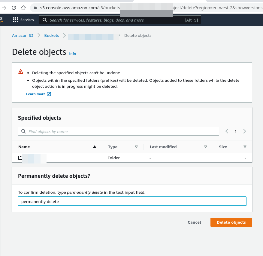 Eventually I'll be able to spell 'permanently delete' without copy+pasting ...
Thanks AWS :)  - embedded image 