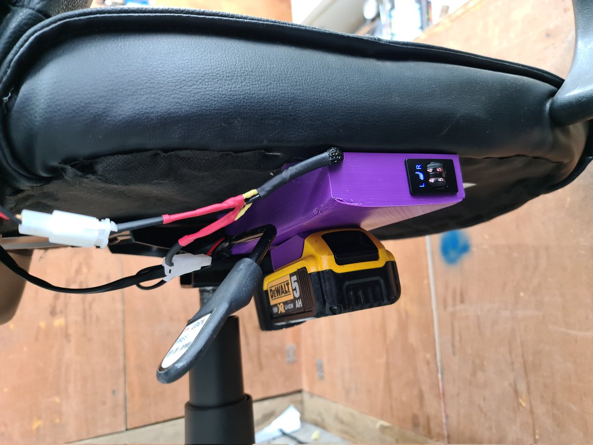 RT My butt is now warm, thanks to a car seat heater, 3D printing, guerilla upholstery skills, and a Dewalt battery.  - embedded image 4